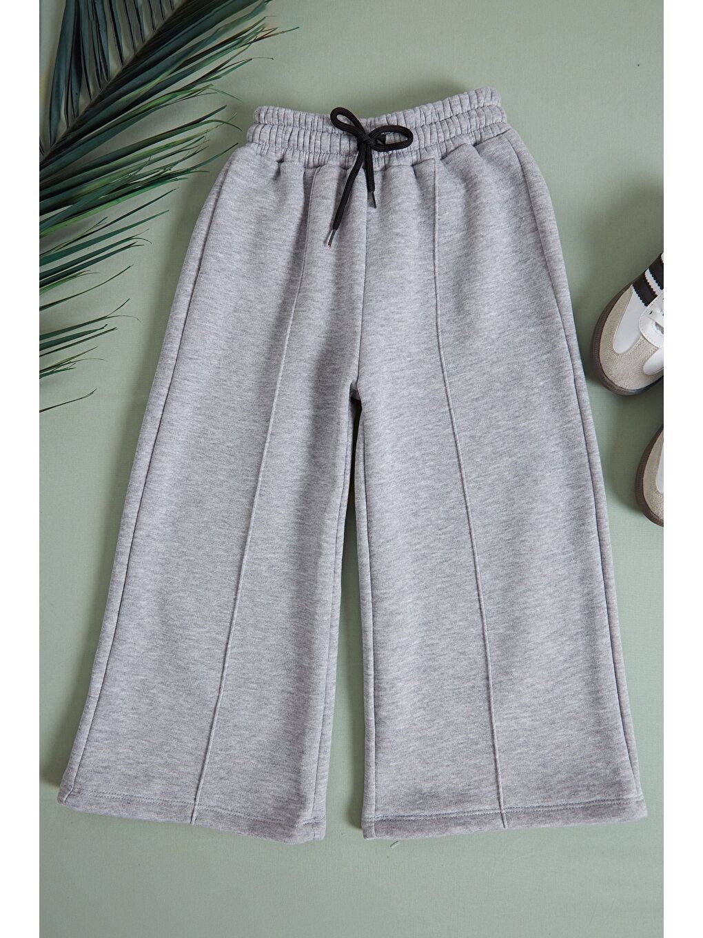 Gri 3 İplik Çima Dikişli Kız Çocuk Palazzo Eşofman Altı