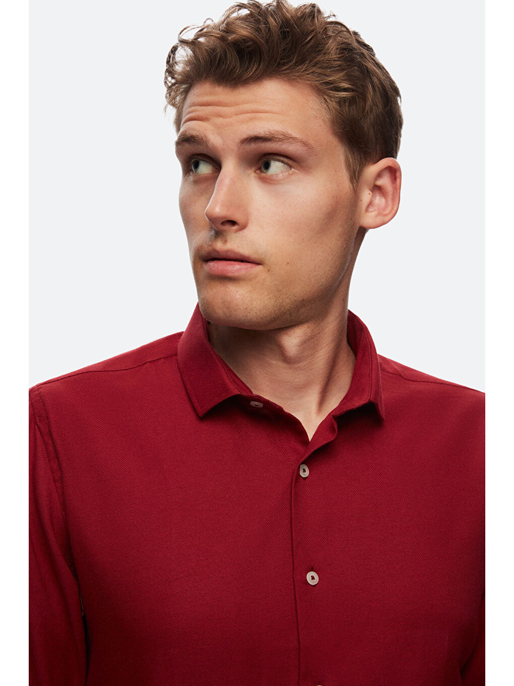 Slim Fit Bordo Armürlü Yarım İtalyan Yaka Pamuklu Gömlek-1