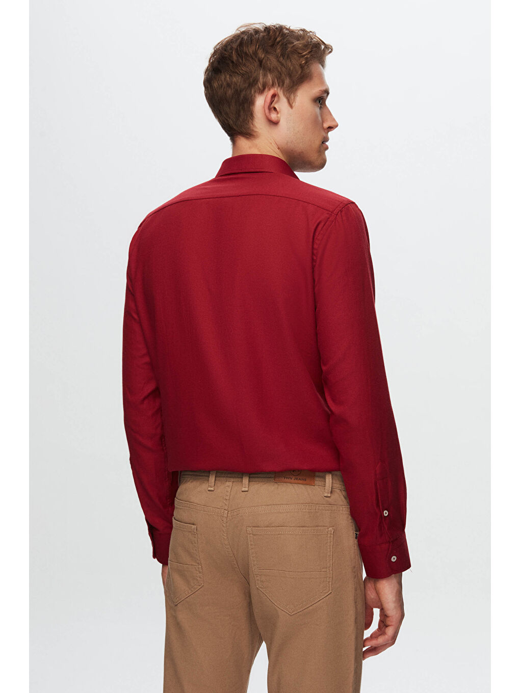 Slim Fit Bordo Armürlü Yarım İtalyan Yaka Pamuklu Gömlek-2