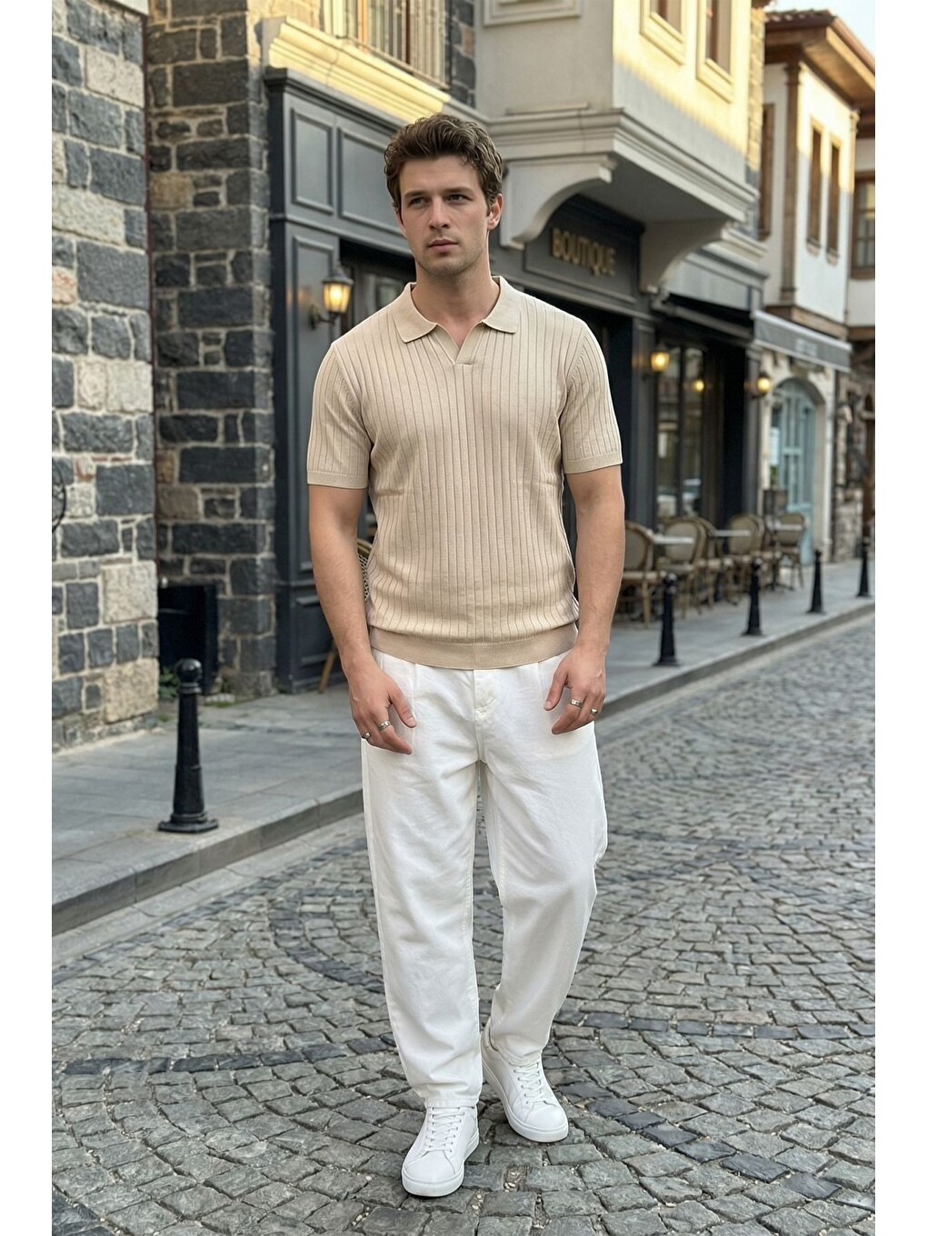 Bej Sion Regular Fit Erkek Kısa Kol Triko Polo Yaka Tişört-4