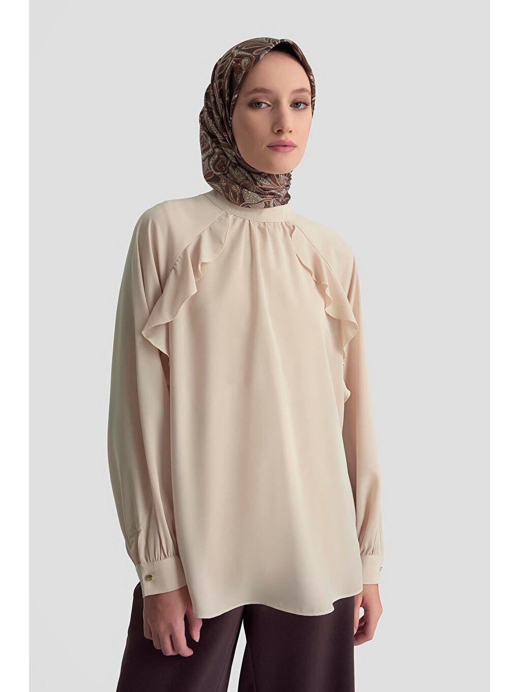 Yanları Fırfırlı Bluz 25K3823 Bej