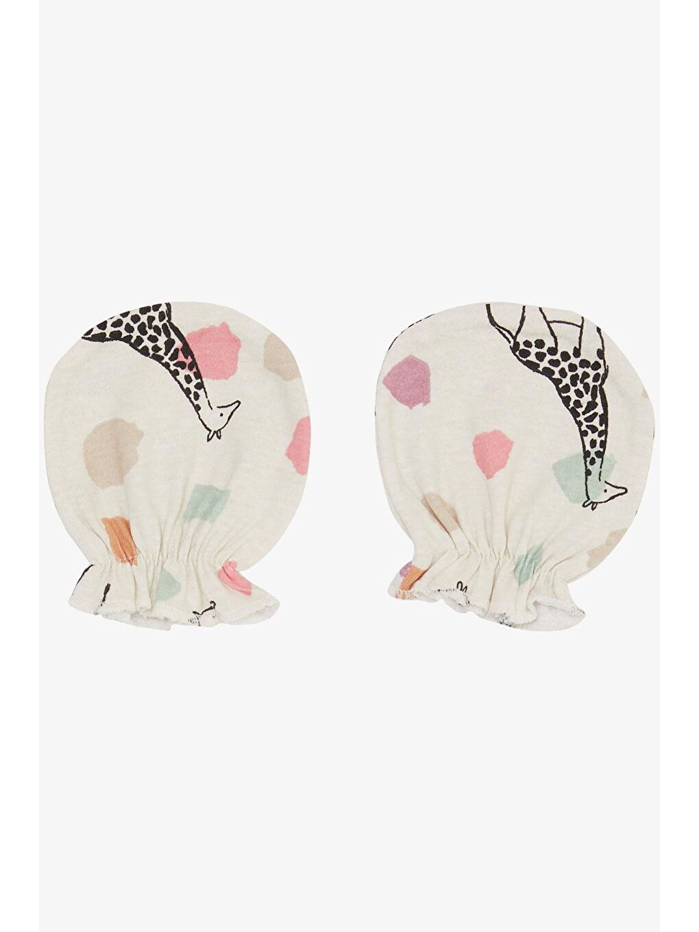 Yenidoğan Bebek Eldiven Zürafa Baskılı Ekru (7 X 9 Cm)