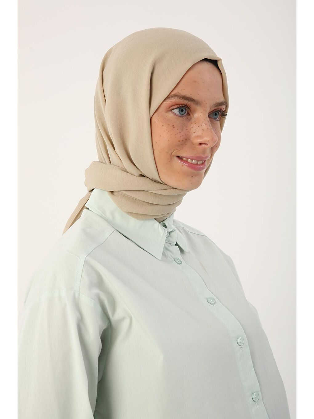 Turkuaz Su Yeşili %100 Pamuk Yırtmaçlı Uzun Gömlek Tunik-4