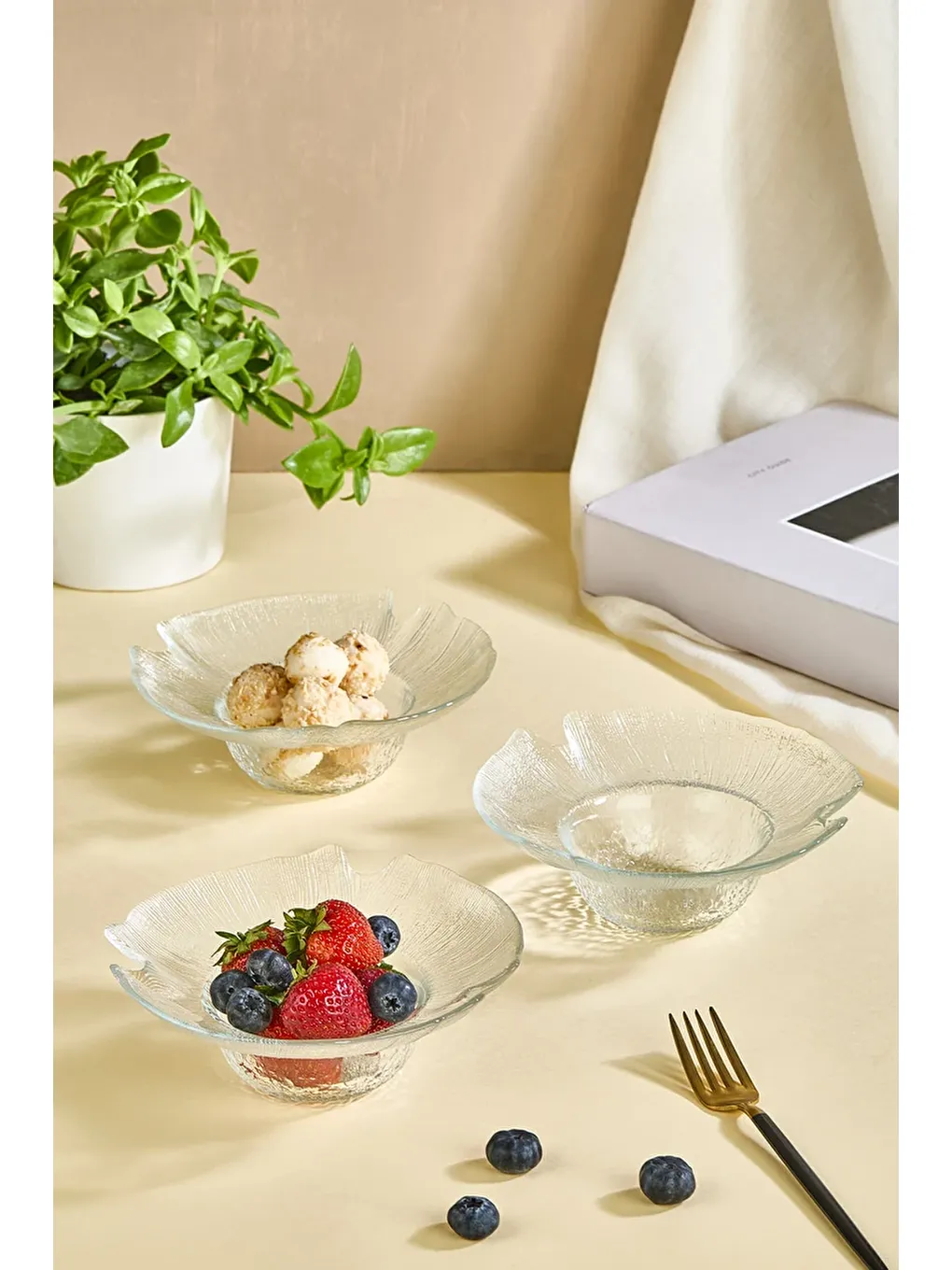 Renksiz Luciana Çerez,Meyve,Dondurma Kasesi Seti ve Sosluk - 3 Adet-1