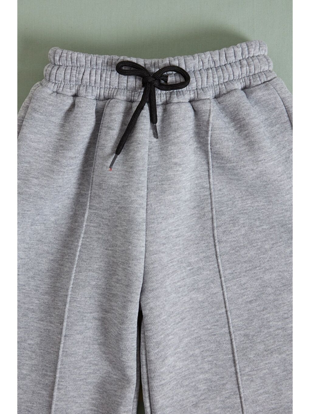 Gri 3 İplik Çima Dikişli Kız Çocuk Palazzo Eşofman Altı-1
