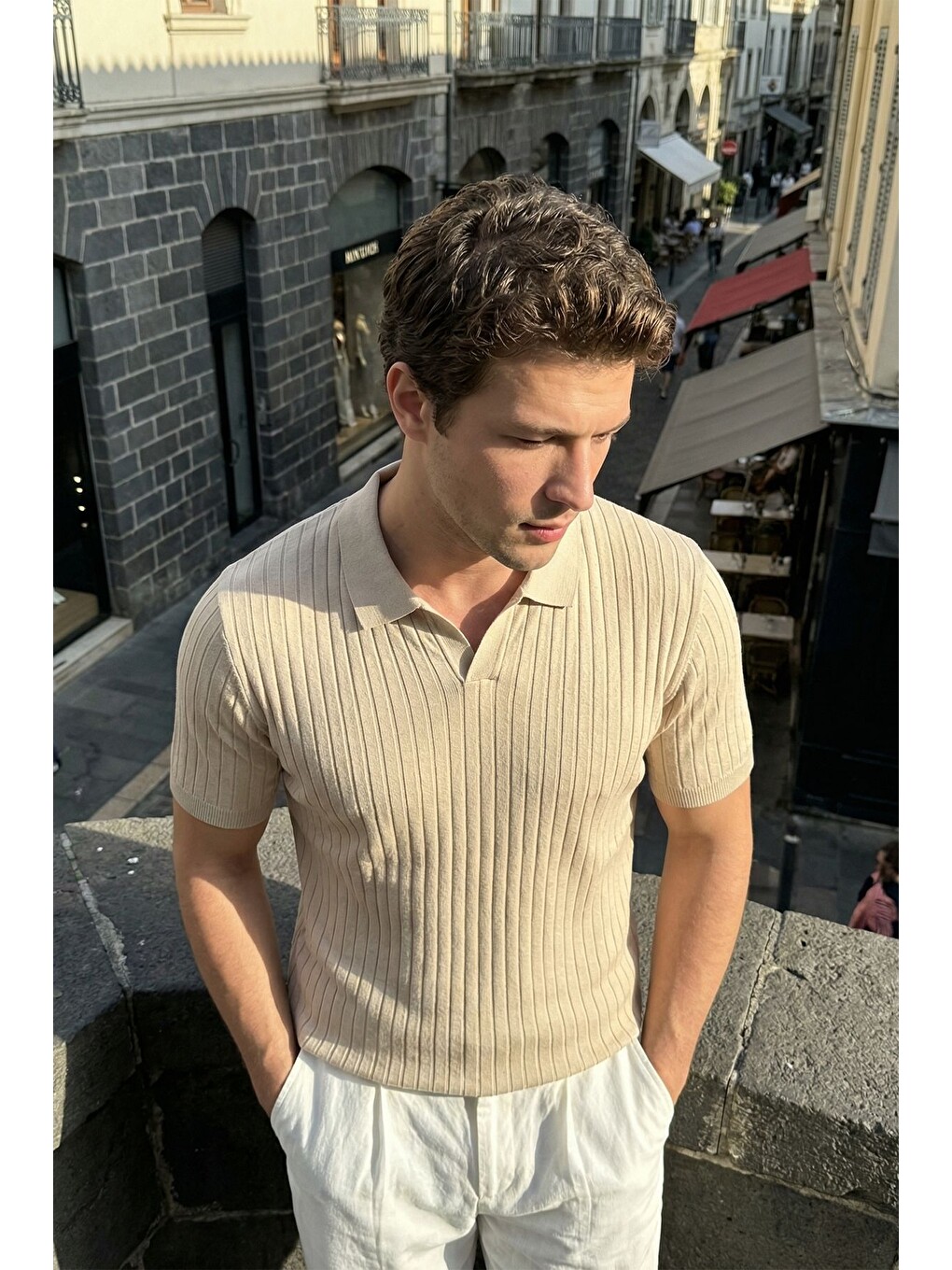 Bej Sion Regular Fit Erkek Kısa Kol Triko Polo Yaka Tişört-5
