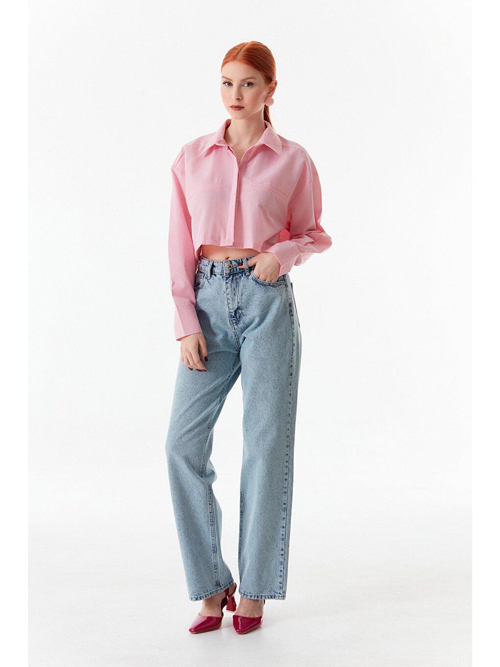 Mavi Yüksek Bel Palazzo Jean-2