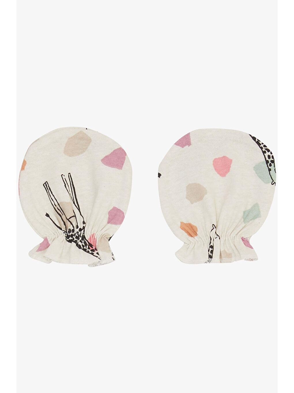 Yenidoğan Bebek Eldiven Zürafa Baskılı Ekru (7 X 9 Cm)-1