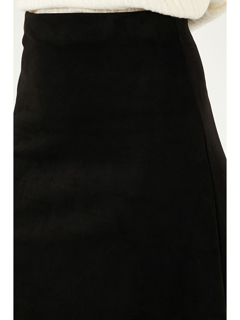 Siyah Streç Regular Fit Yüksek Bel Midi Boy Süet Çan Etek 5866180-5