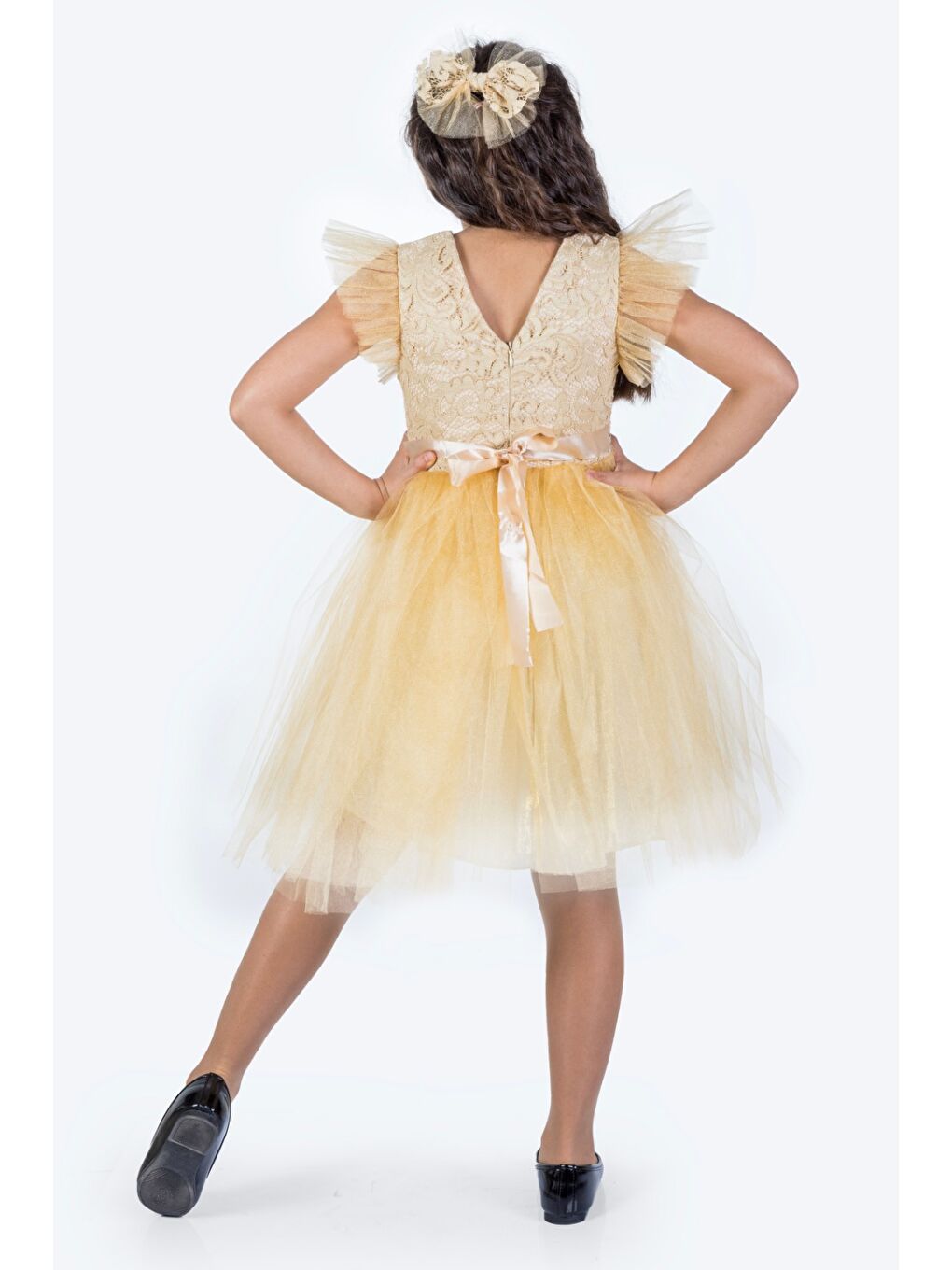 Bej Roza Dantel Tütü Kız Çocuk Abiye Elbise MNK0546-3