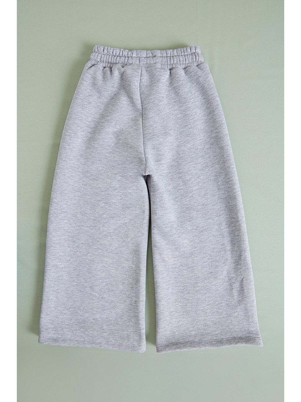 Gri 3 İplik Çima Dikişli Kız Çocuk Palazzo Eşofman Altı-3