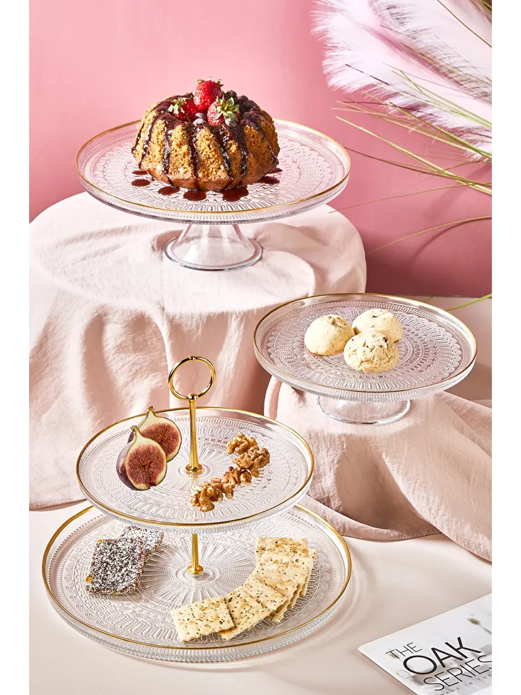 Renksiz Serenity 5 Parça Pasta/Kek/Tatlı Sunum Standı Seti-1