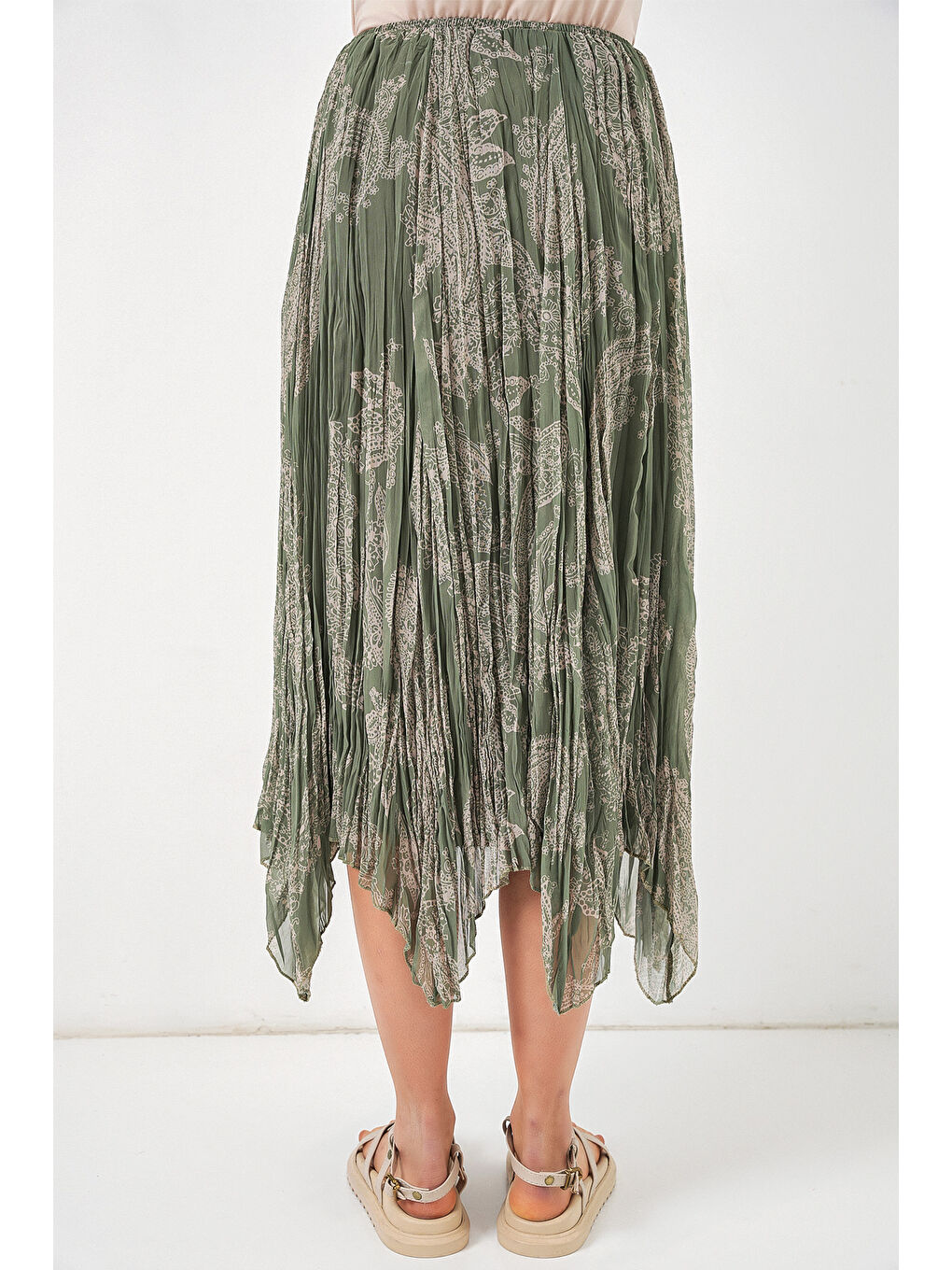 Yeşil Kadın Asimetrik Tül Şifon Etek 8061 - Çağla-5