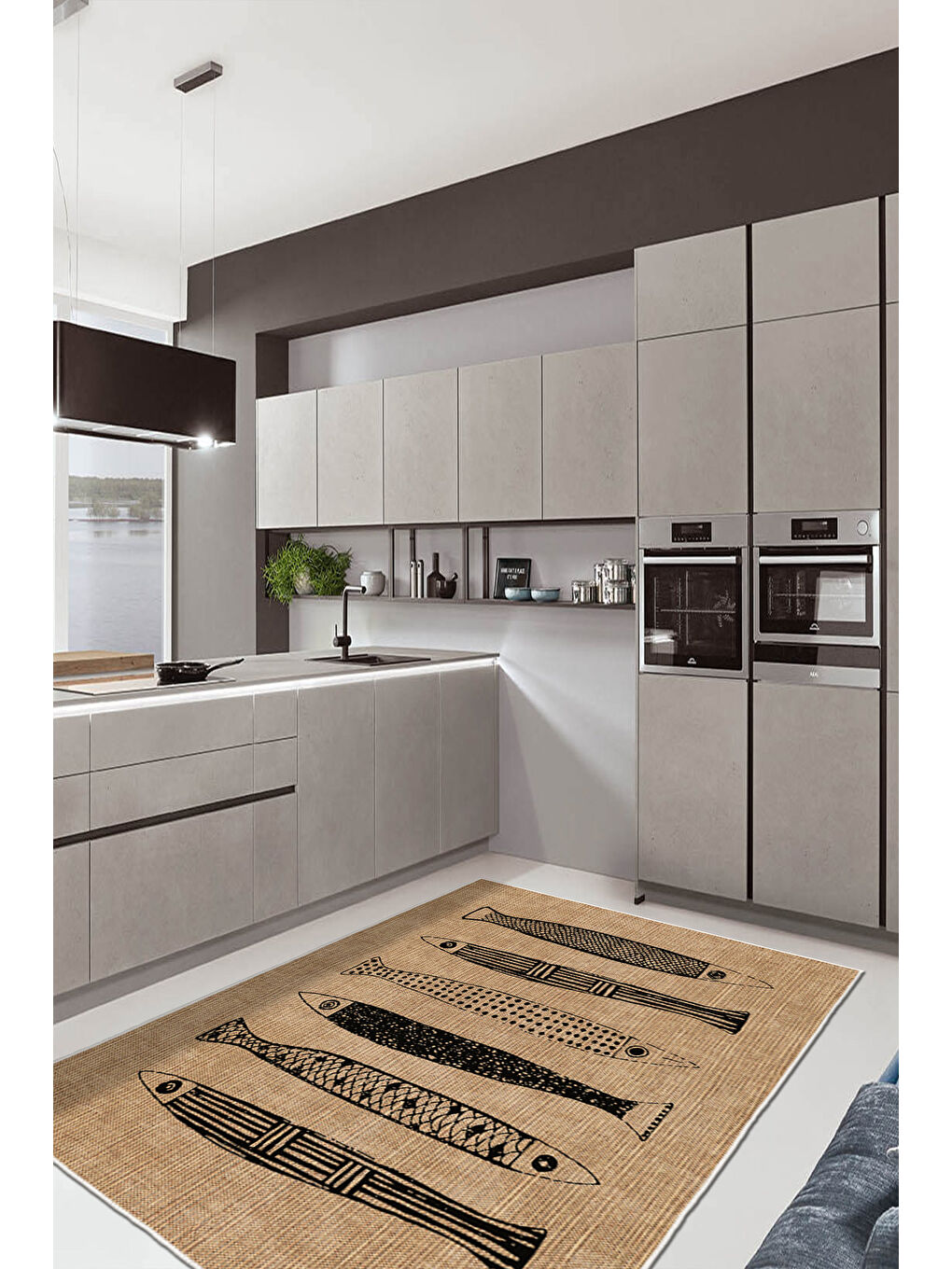 Kahverengi Dekoratif Özel Tasarım Yıkanabilir İnce Kaymaz Tabanlı Modern Halı KECE FR40-3