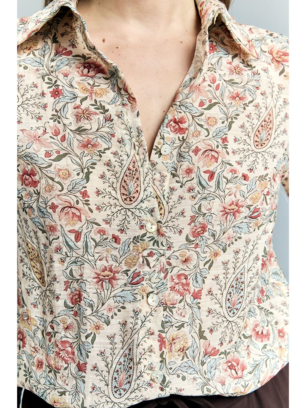 Şal Desen Kolu Katlamalı Gömlek - Pembe-5