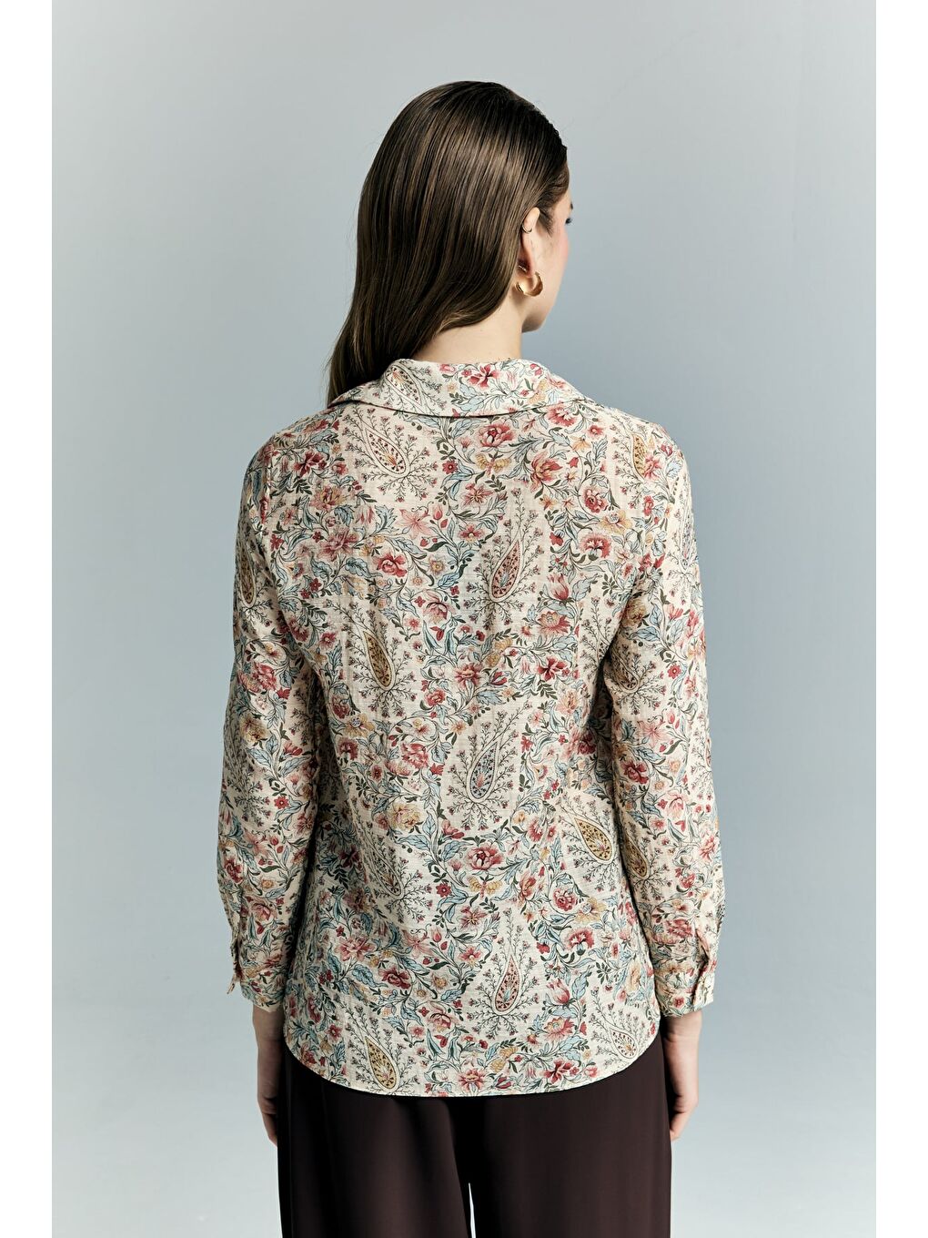 Şal Desen Kolu Katlamalı Gömlek - Pembe-7