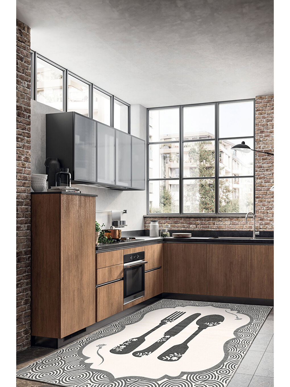 Gri Dekoratif Özel Tasarım Yıkanabilir İnce Kaymaz Tabanlı Modern Halı KECE FR42-1