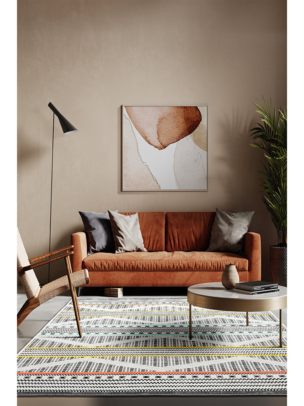 Beyaz Dekoratif Özel Tasarım Yıkanabilir İnce Kaymaz Tabanlı Modern Halı KECE FR37-1