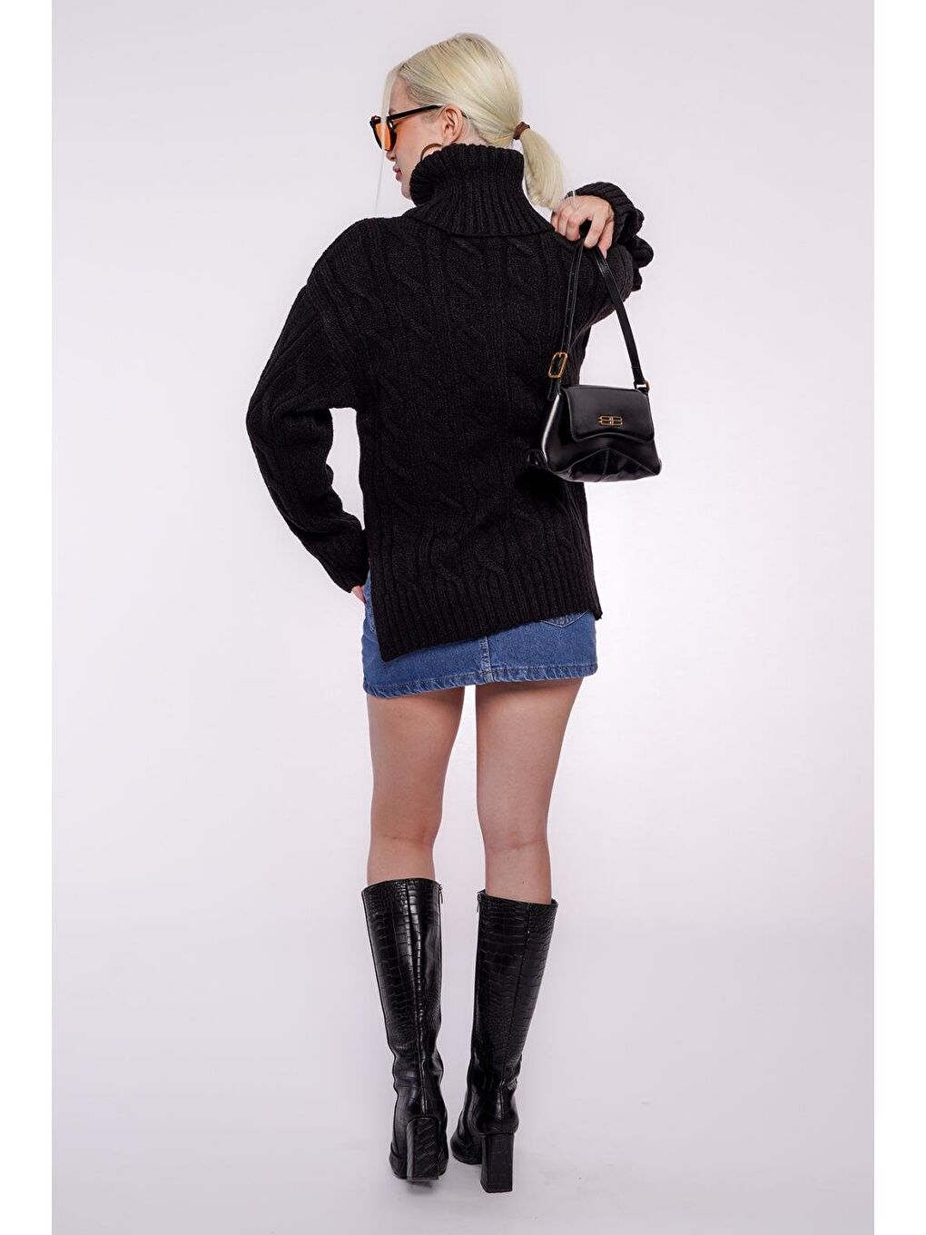 Siyah Boğazlı Triko Kazak Mg2376-5