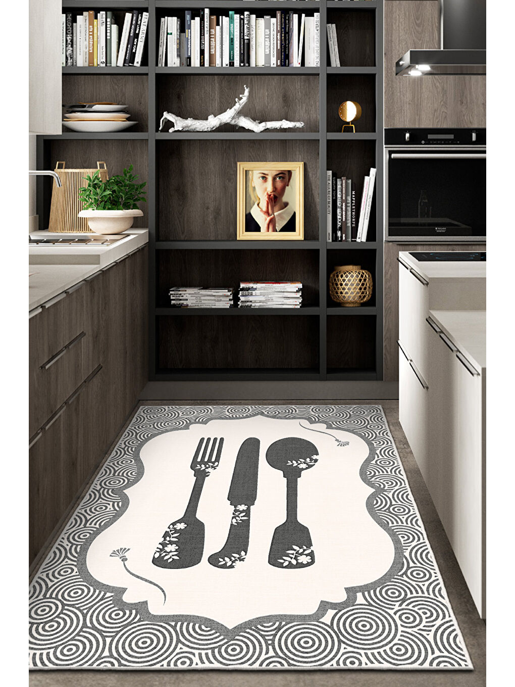 Gri Dekoratif Özel Tasarım Yıkanabilir İnce Kaymaz Tabanlı Modern Halı KECE FR42-2