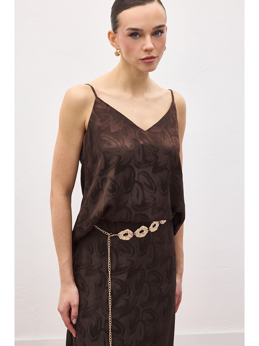 Kahverengi Lior Askılı Bluz - Kahve-1