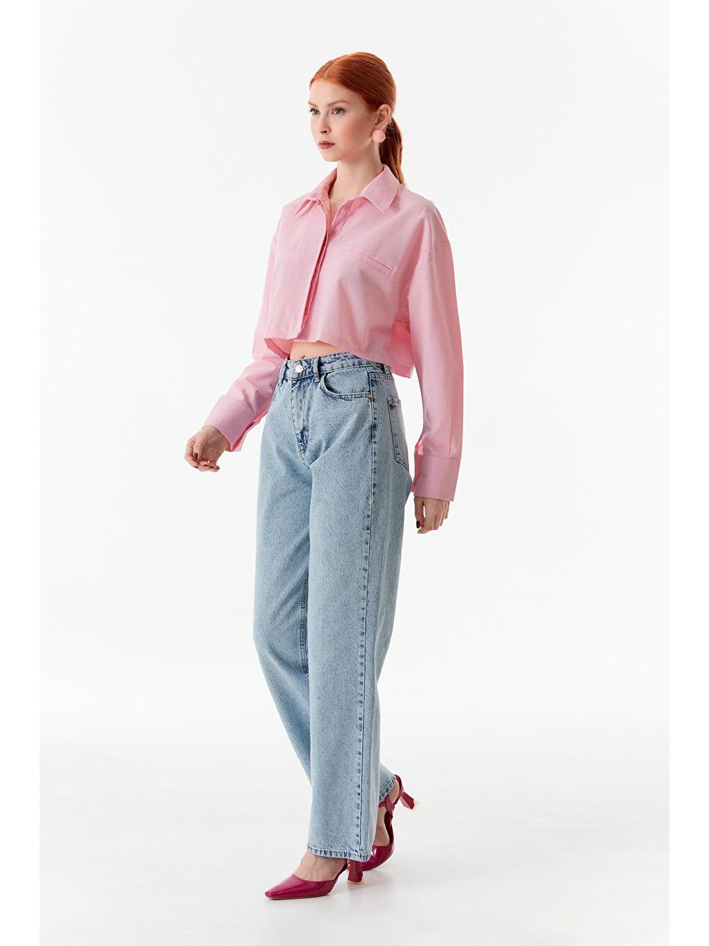 Mavi Yüksek Bel Palazzo Jean-3