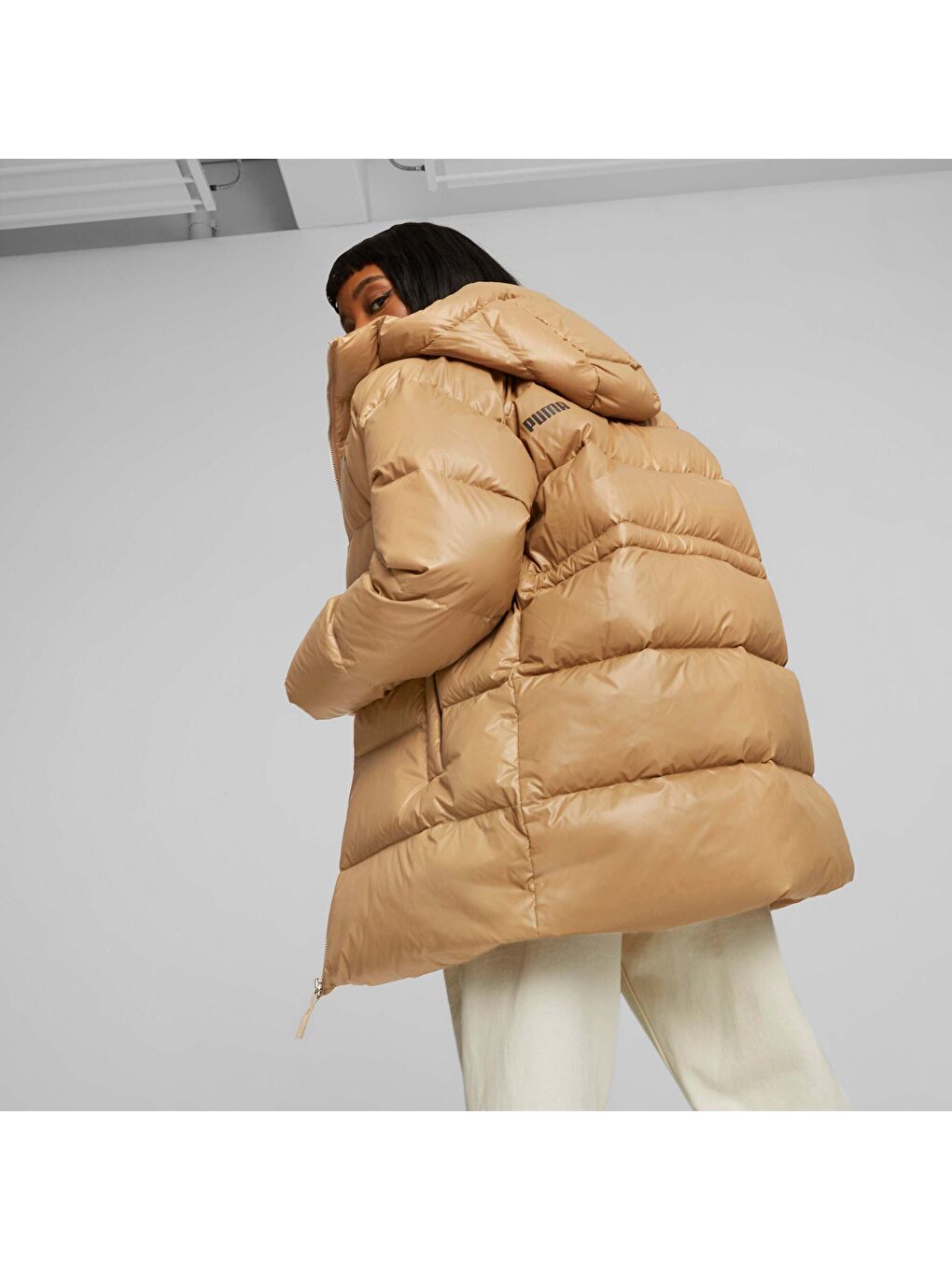 Ekru Kadın Style Kapüşonlu Kuş/Kaz Tüyü Mont-2