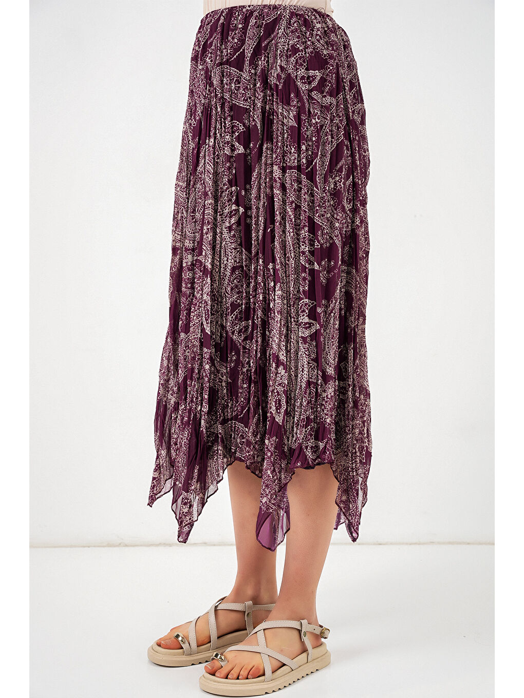 Kadın Asimetrik Tül Şifon Etek 8061 - Mürdüm-1