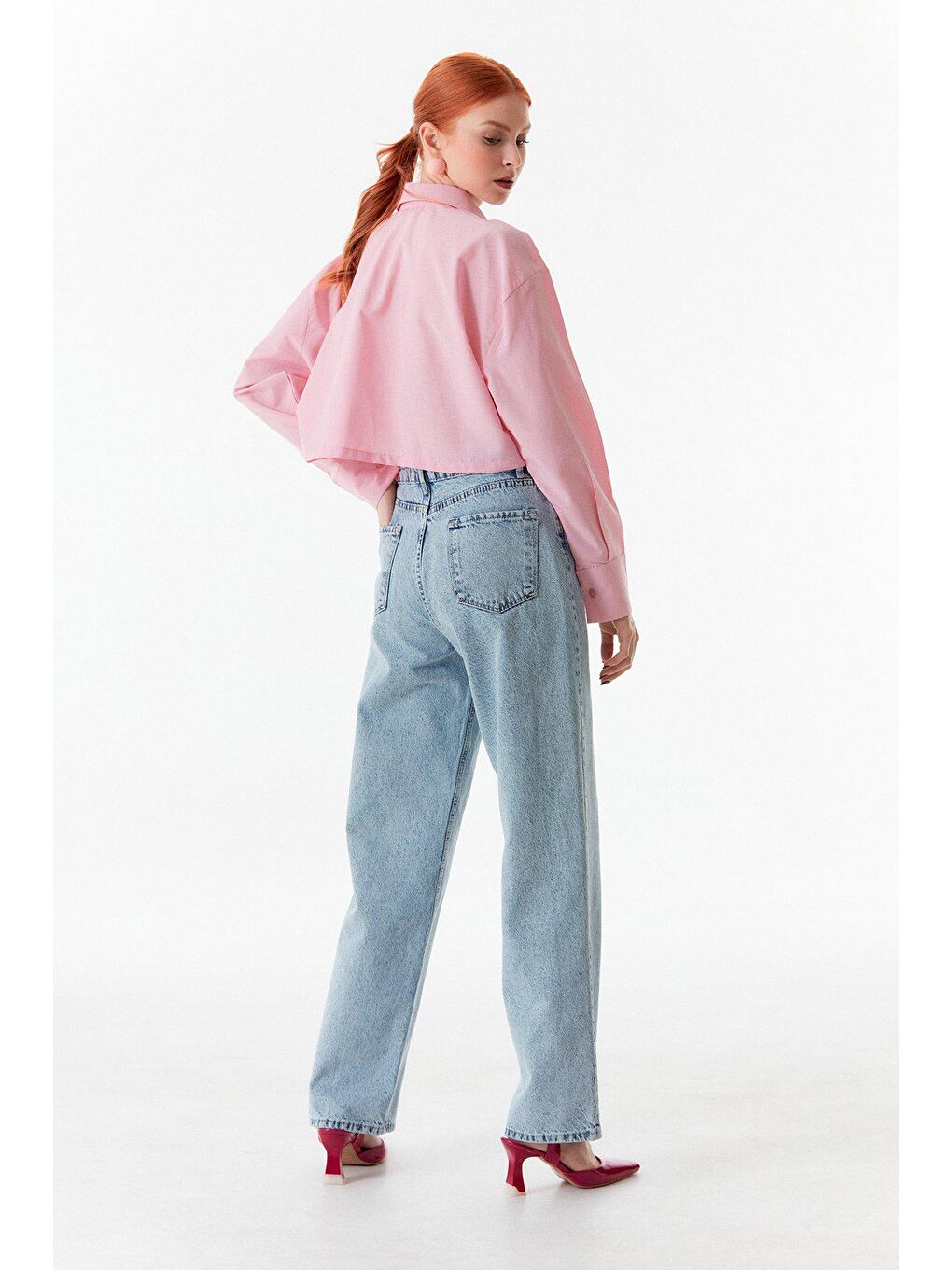 Mavi Yüksek Bel Palazzo Jean-4