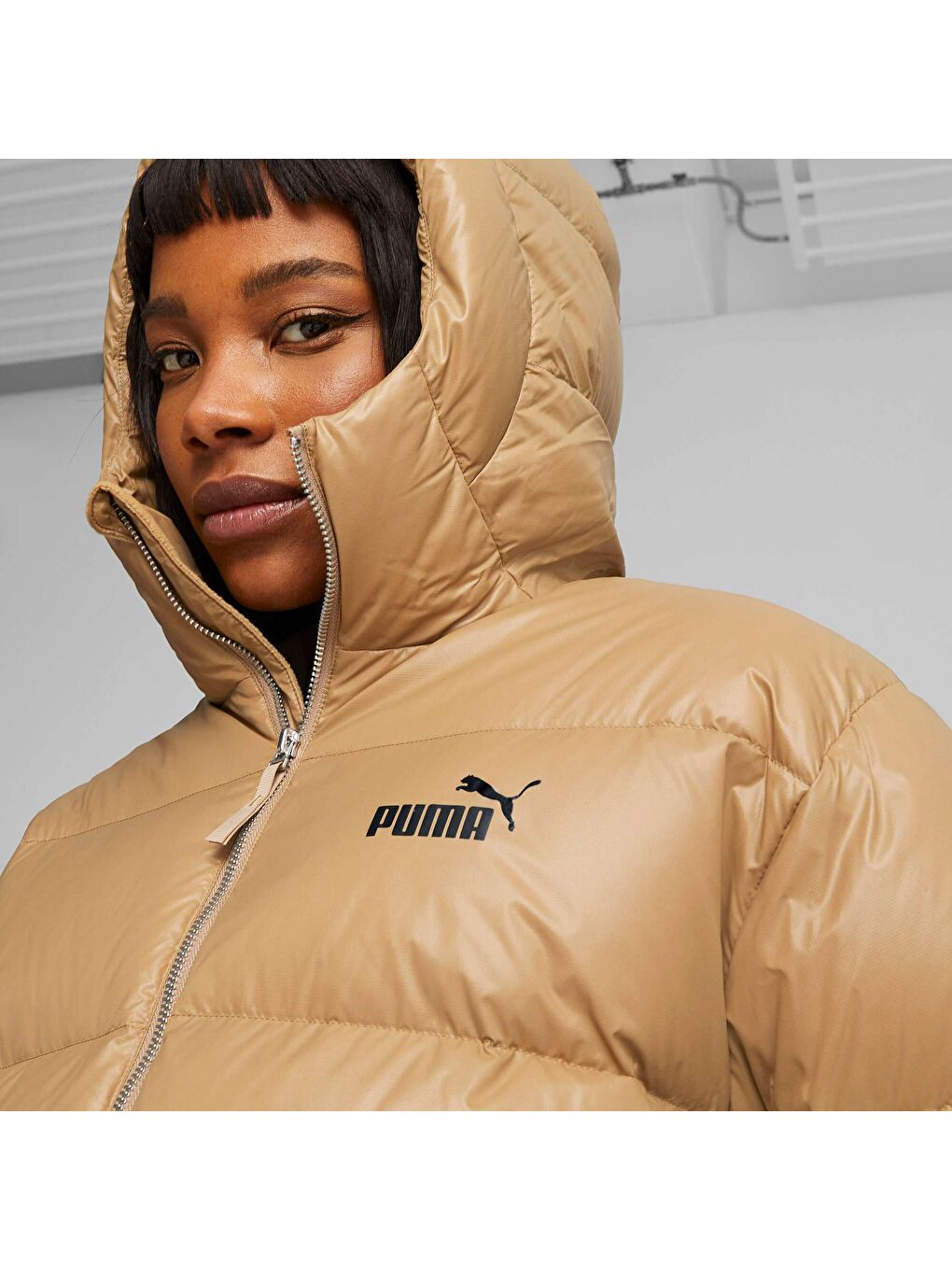 Ekru Kadın Style Kapüşonlu Kuş/Kaz Tüyü Mont-3