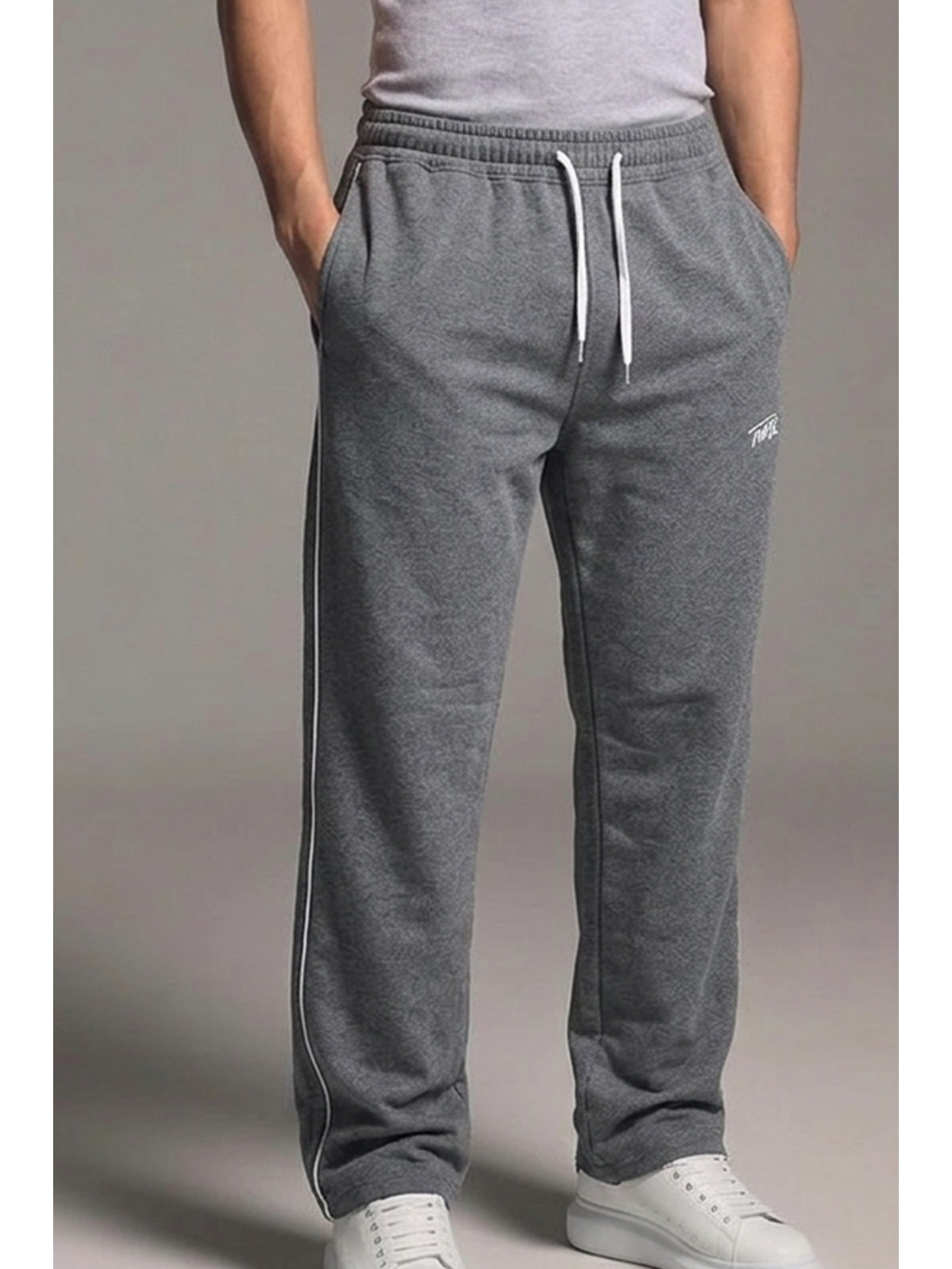 Gri Erkek Premium Comfort Baskılı Bol Füme Eşofman Altı-4
