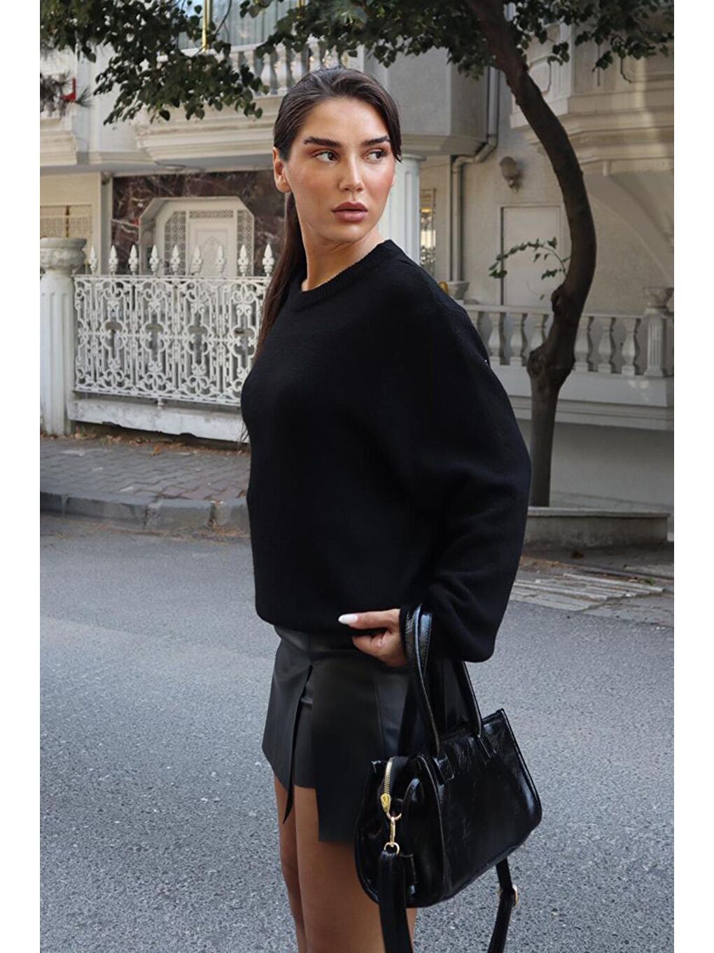 Siyah Bisiklet Yaka Kadın Triko Kazak Mg2494-4