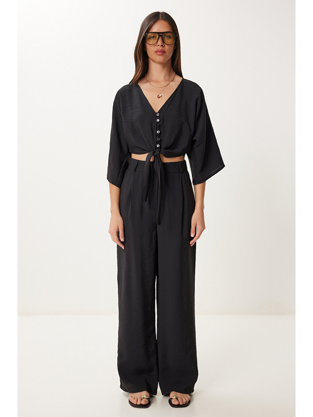 Siyah Modal Bluz Pantolon Takım SİYAH LBV0069