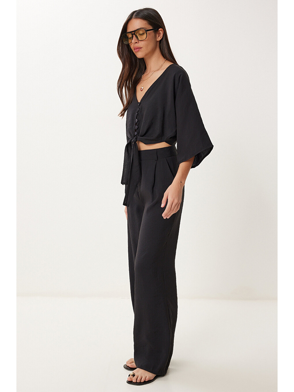Siyah Modal Bluz Pantolon Takım SİYAH LBV0069-1
