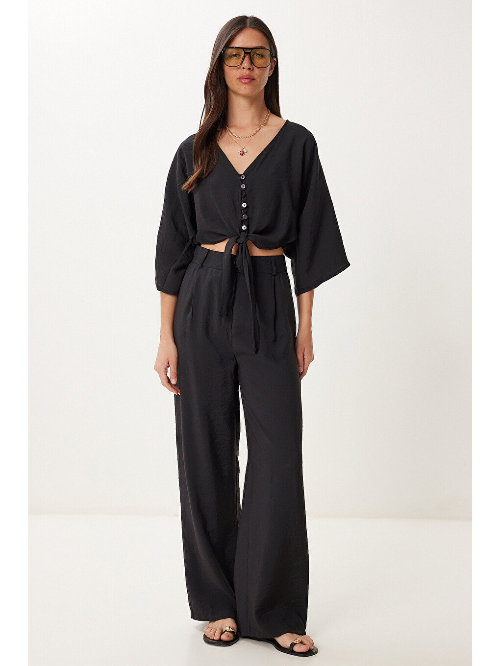 Siyah Modal Bluz Pantolon Takım SİYAH LBV0069-2