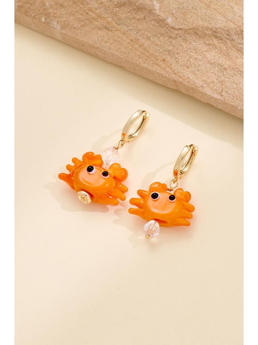 Turuncu Kırmızı Murano Cam Yengeç küpe