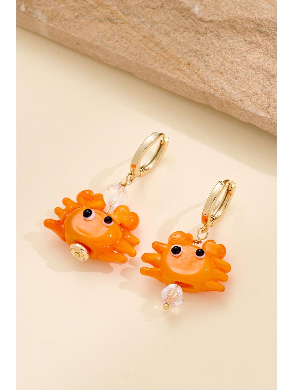 Turuncu Kırmızı Murano Cam Yengeç küpe-1