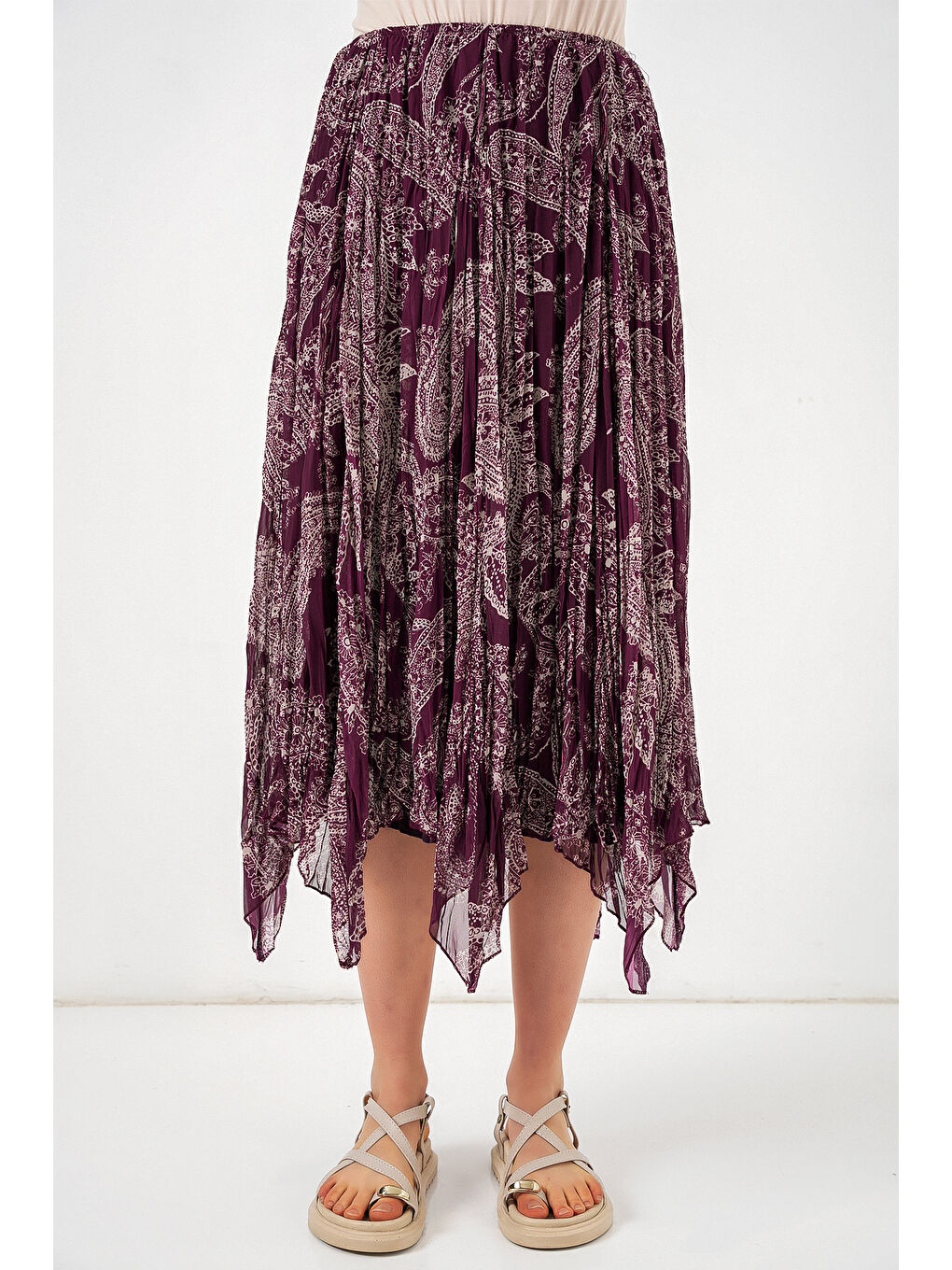 Kadın Asimetrik Tül Şifon Etek 8061 - Mürdüm-3