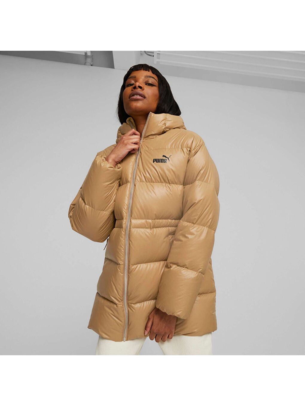 Ekru Kadın Style Kapüşonlu Kuş/Kaz Tüyü Mont-6