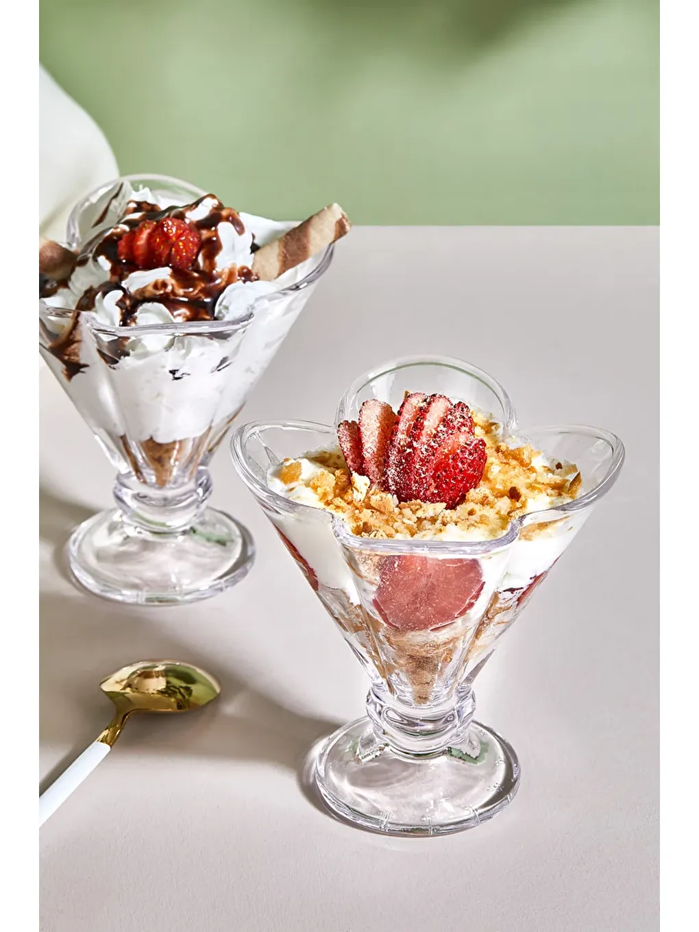 Renksiz Orion 2 Parça Cam Magnolya/Puding/Tatlı/Dondurma Kasesi-1