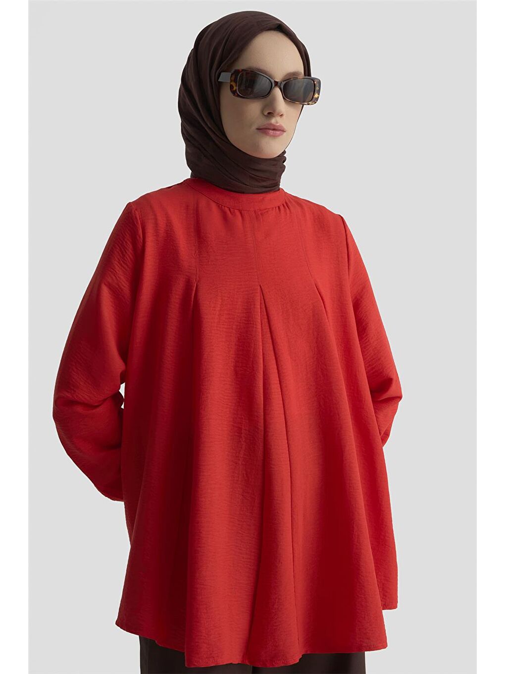 Kahverengi Pile Detaylı Bluz 25Kd1001 Kiremit