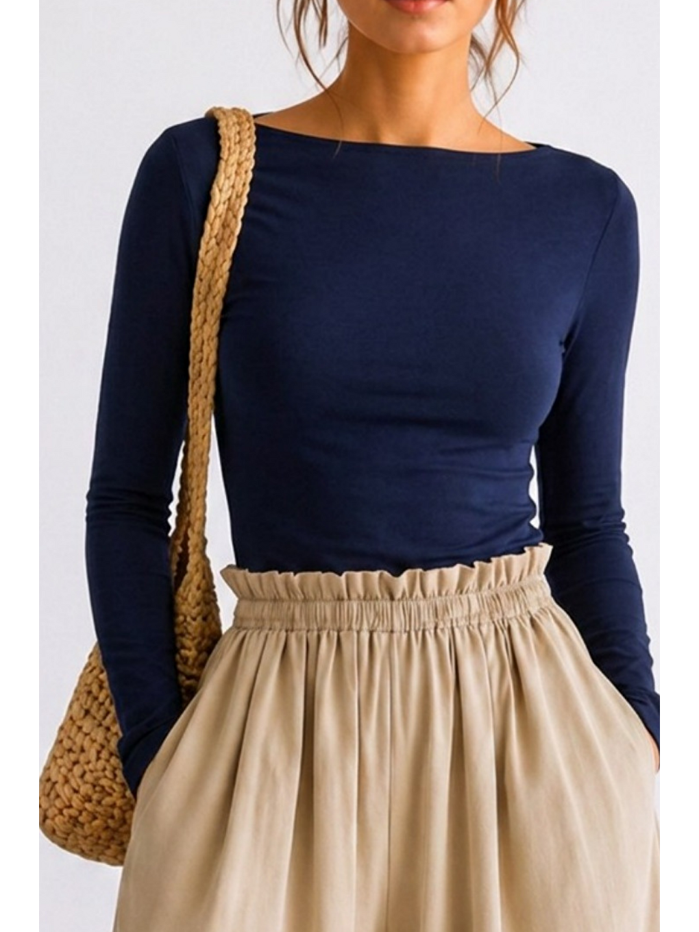Kadın Crop Bodycone Uzun Kollu Lacivert Bluz-4
