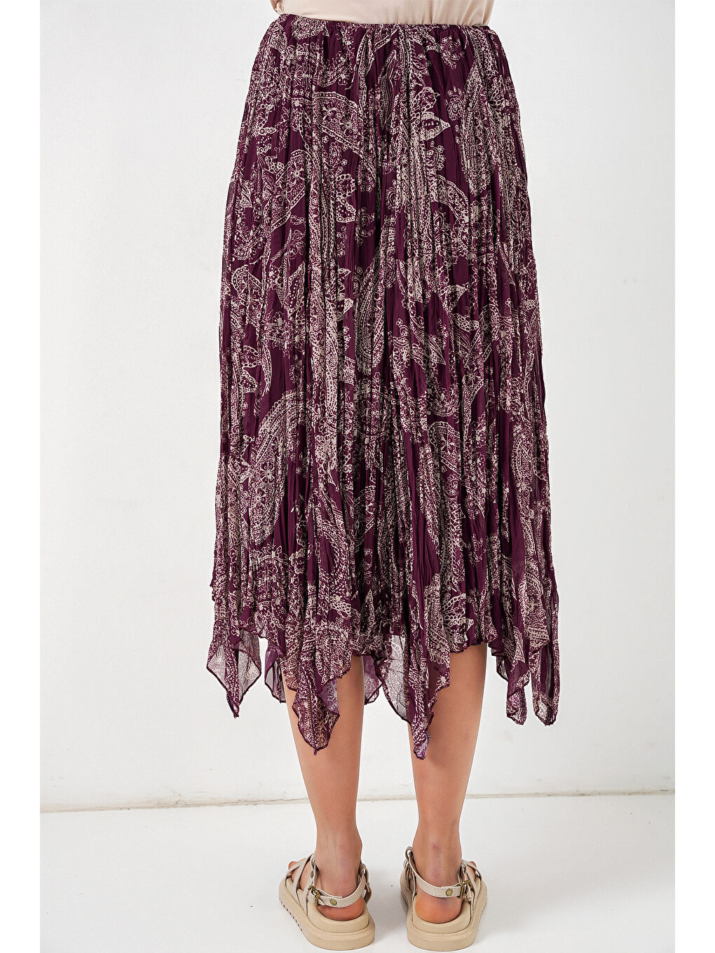 Kadın Asimetrik Tül Şifon Etek 8061 - Mürdüm-5