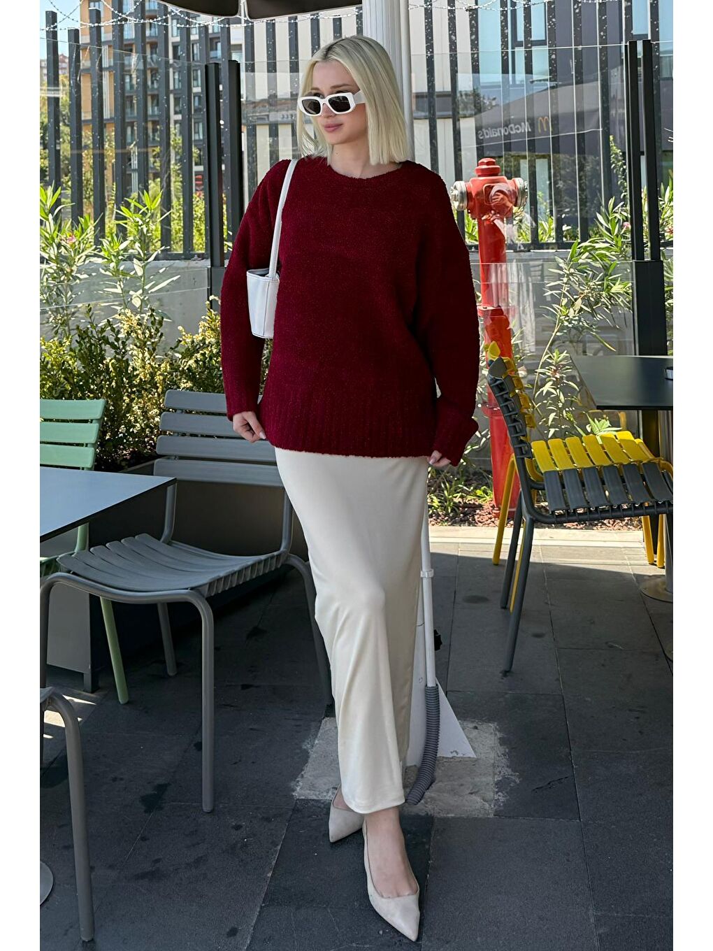 Bordo Bisiklet Yaka Kadın Buklet Kazak Mg2480