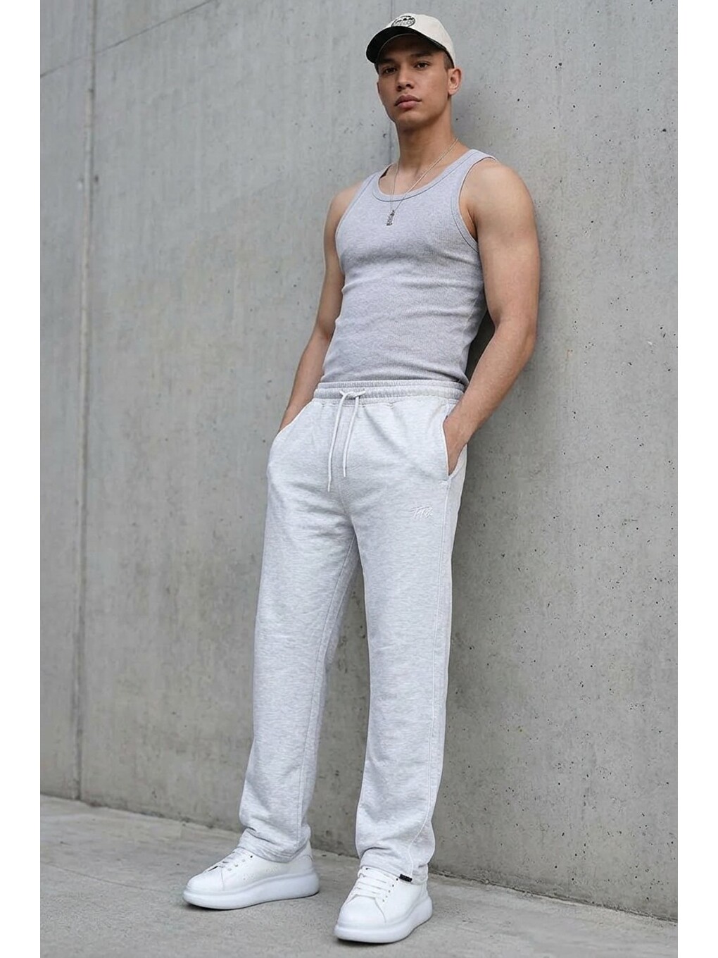 Erkek Premium Comfort Baskılı Bol A.gri Eşofman Altı-2