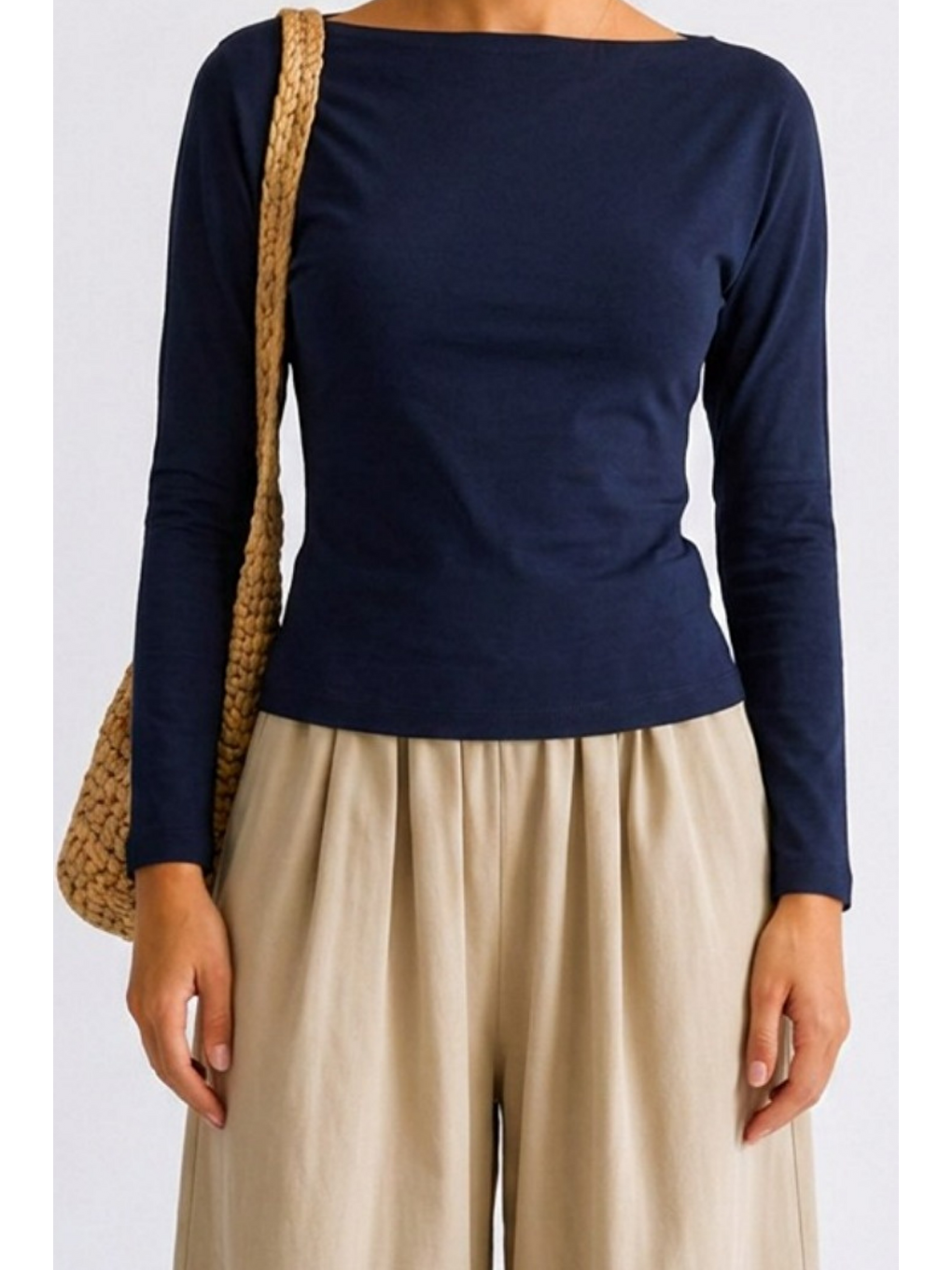 Kadın Crop Bodycone Uzun Kollu Lacivert Bluz-5