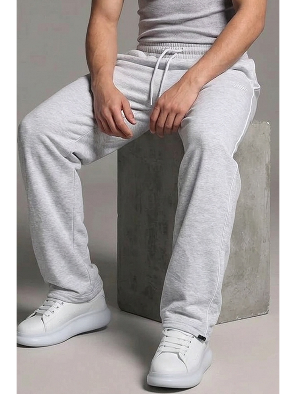Erkek Premium Comfort Baskılı Bol A.gri Eşofman Altı-5