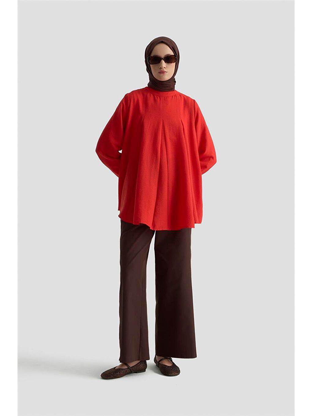 Kahverengi Pile Detaylı Bluz 25Kd1001 Kiremit-2