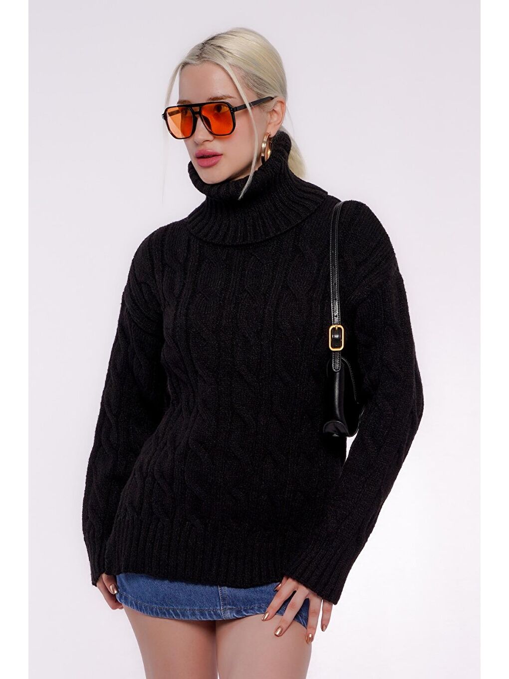 Siyah Boğazlı Triko Kazak Mg2376-8