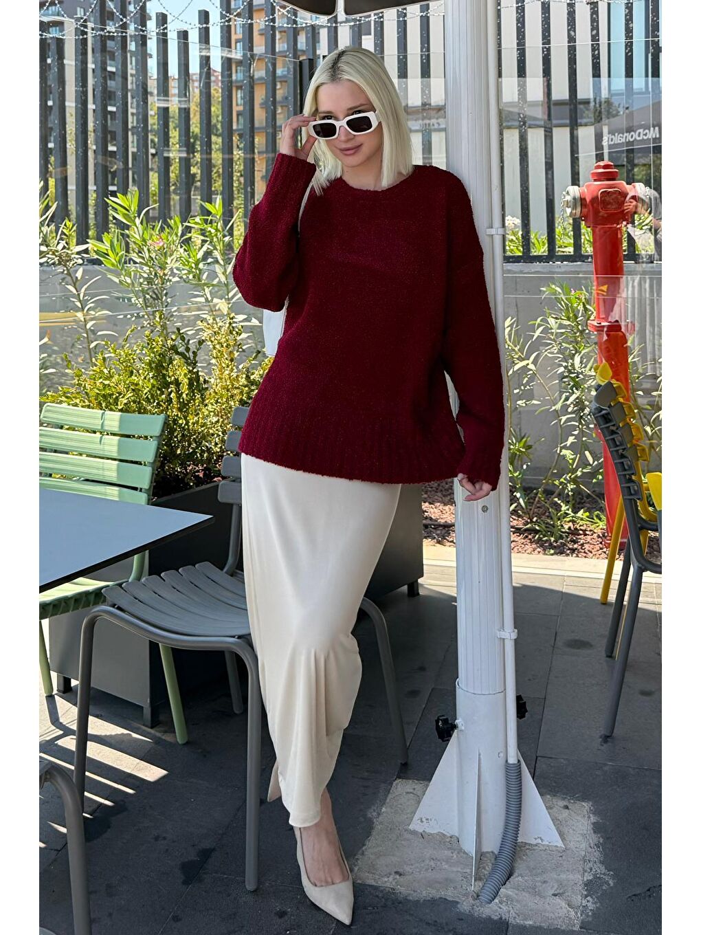 Bordo Bisiklet Yaka Kadın Buklet Kazak Mg2480-1